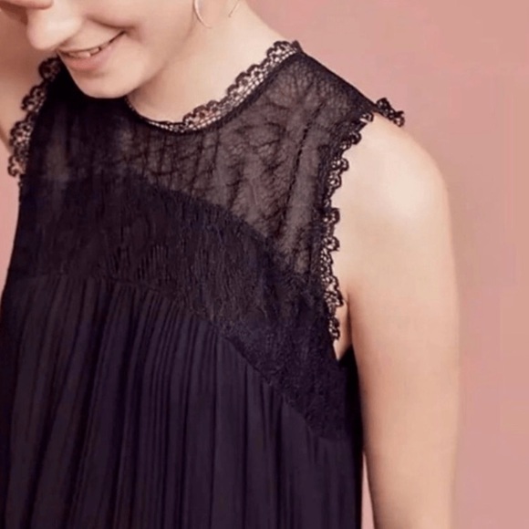 NWT ANTHROPOLOGIE Floreat Melia Black Crepe Lace Pleated Dress SZ 12 - Picture 3 of 9